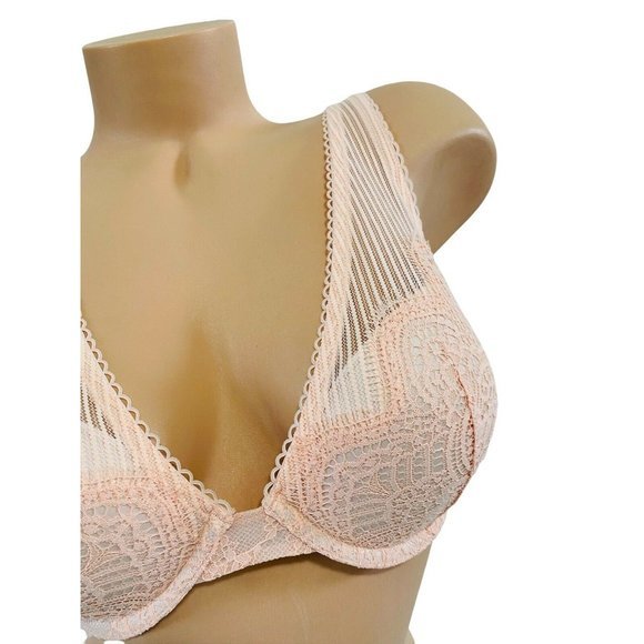 VICTORIA'S SECRET 32D Dream Angels Push-Up Bra Allover‎ Lace Light Peach NEW - Picture 2 of 5